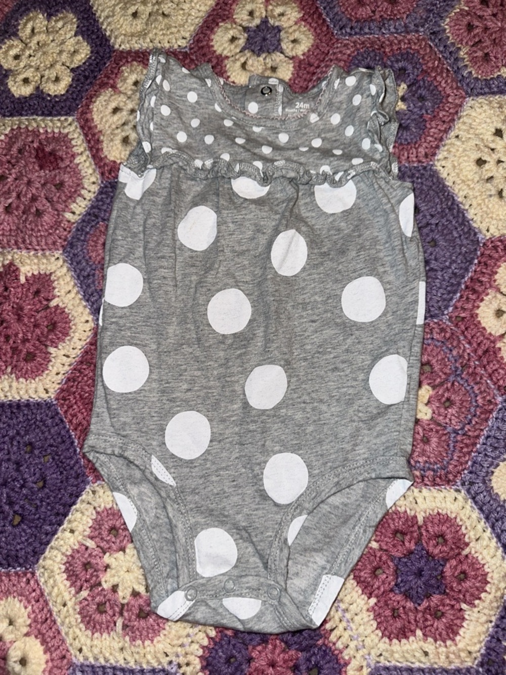 Carter's Gray Polka Dot Snap-Front Toddler Onesie with Pink Trim